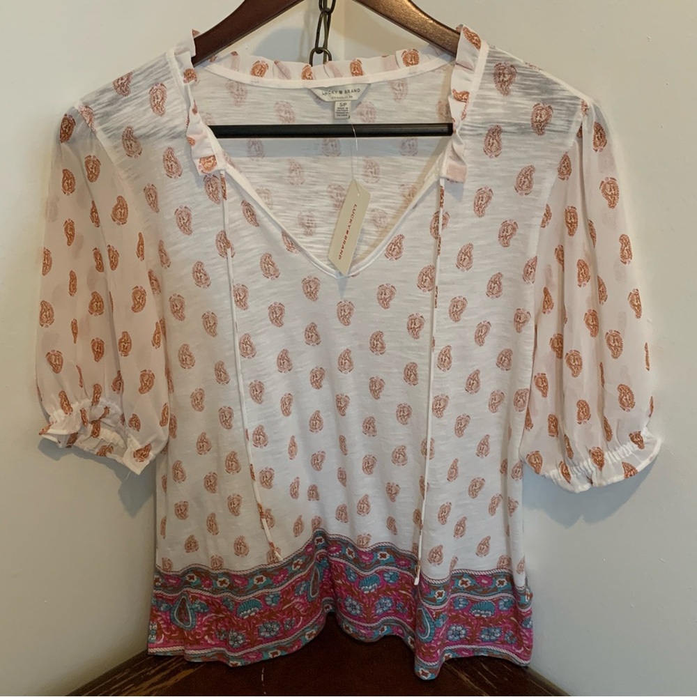 *NWT* Lucky Brand Paisley Boho Peasant Top - Picture 2 of 10